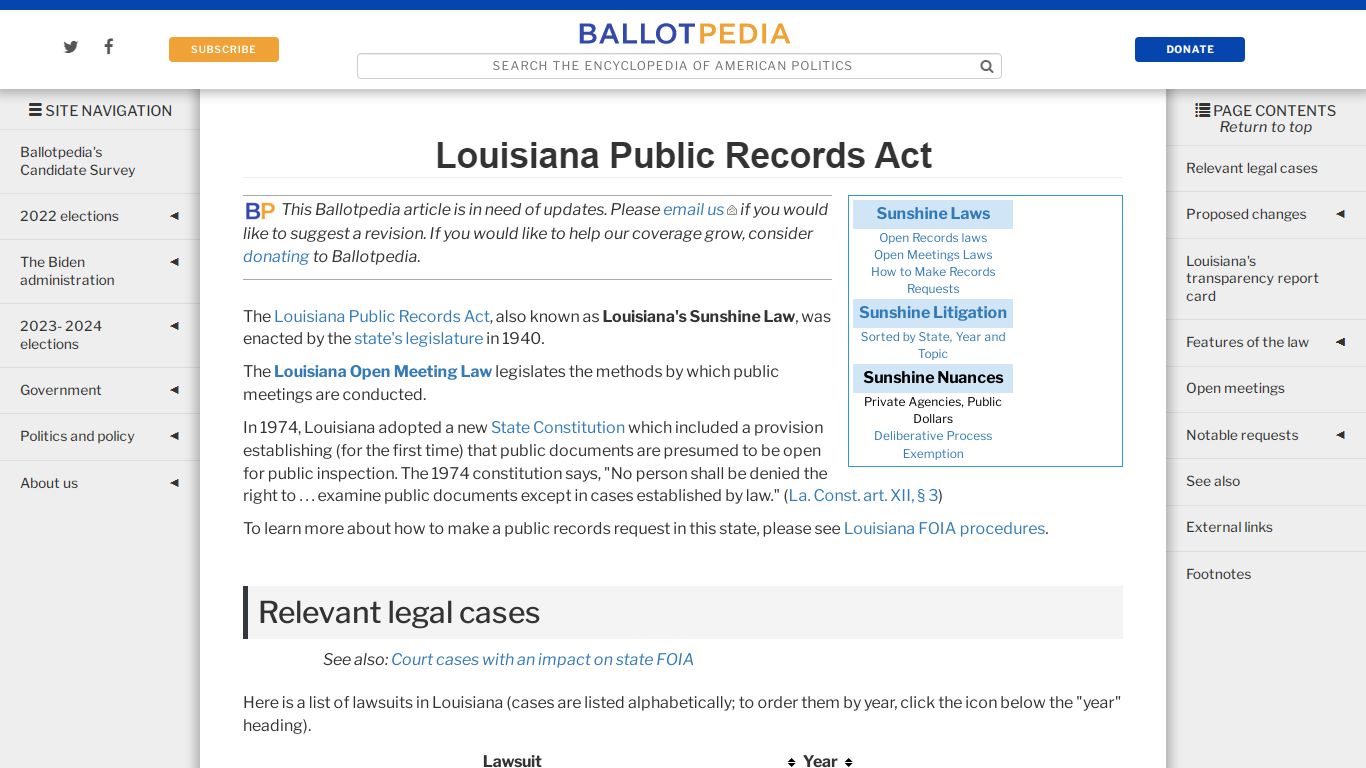 Louisiana Public Records Act - Ballotpedia